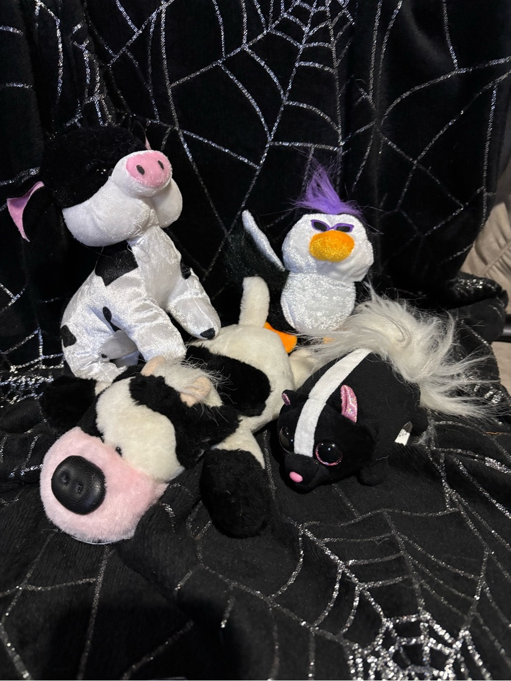 Plush Black & White Farm Animal Pet Toy Set